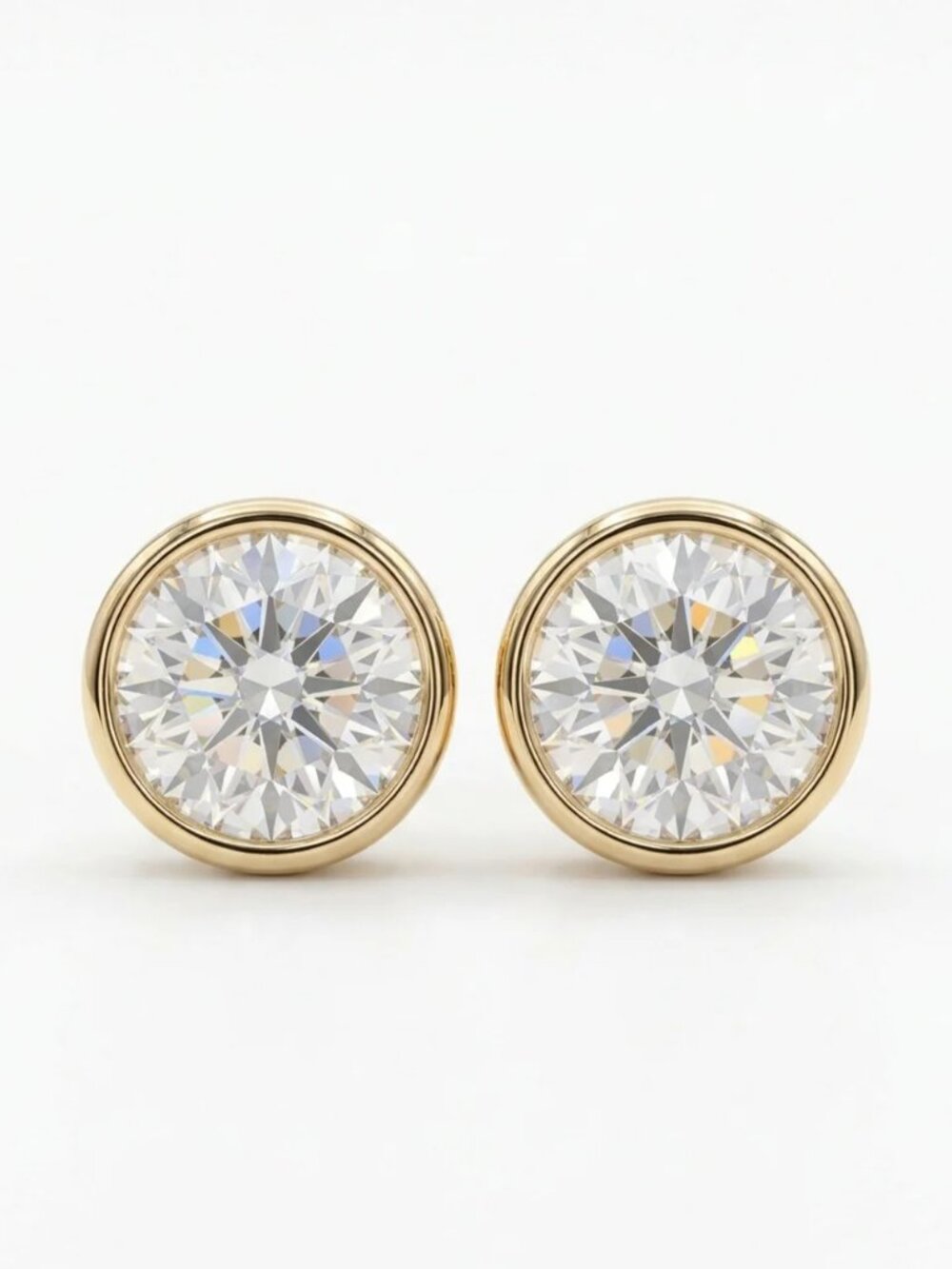 Round Diamond 14K (18K Custom) Yellow Gold Stud Earrings